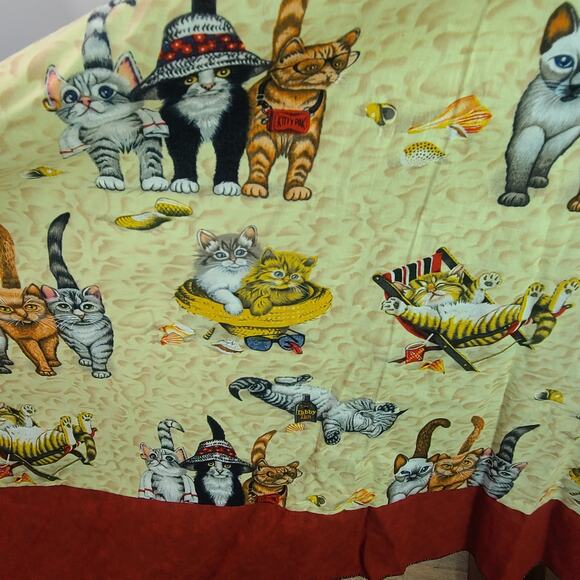 Cats at the Beach Print Handsewn Scarf Skirt Elastic Waist Medium - Picture 4 of 4